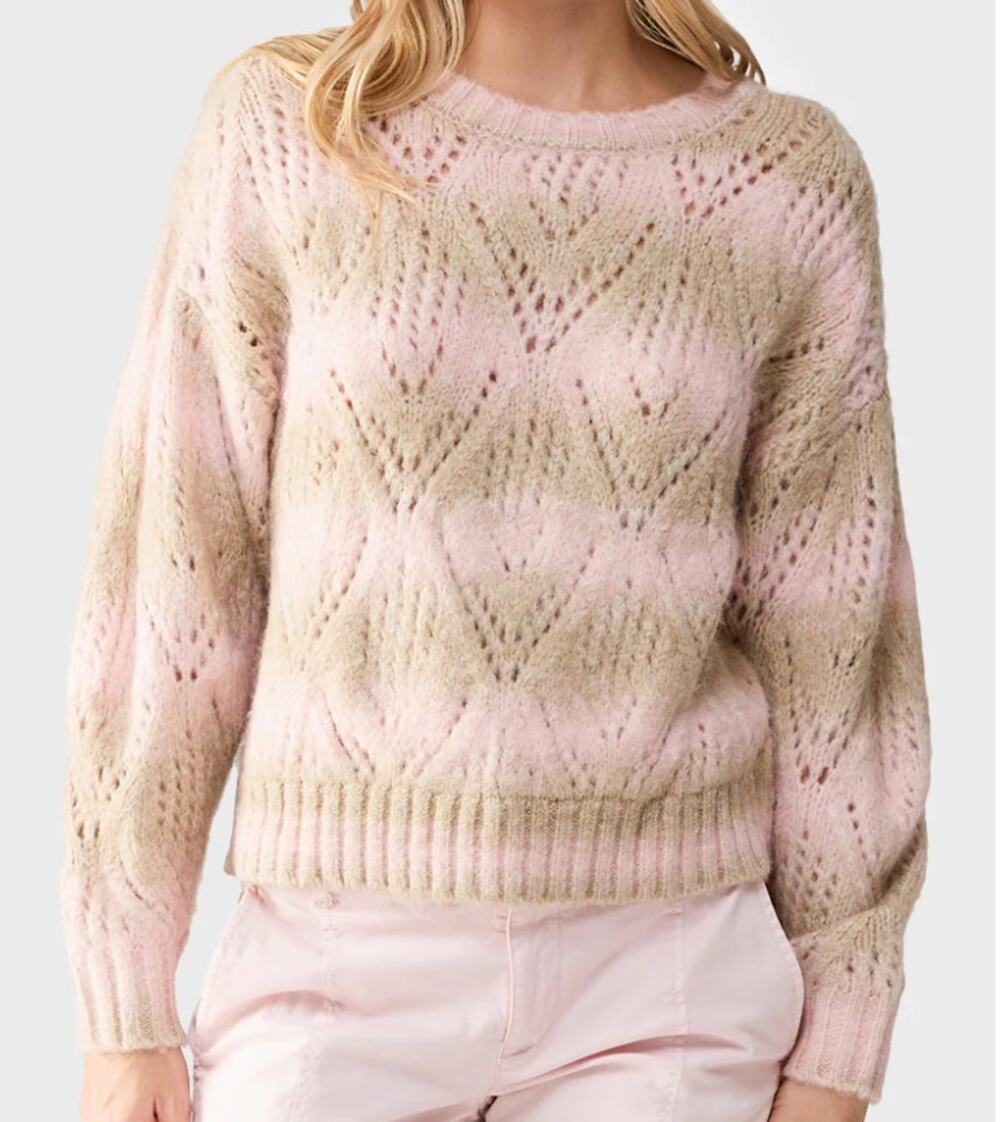 Sanctuary Pointelle Sweater Loose Knit Beige Pink Womens Size Large NEW